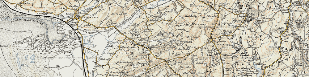 Old map of Afon Morlais in 1900-1901