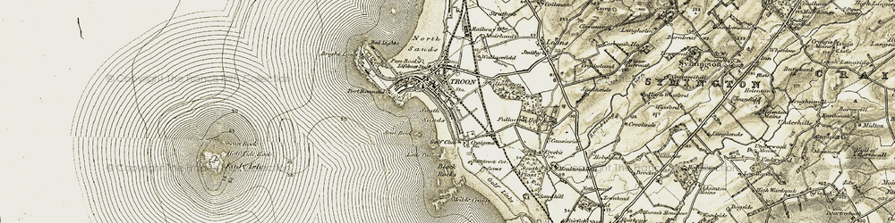 Old map of Troon in 1905-1906