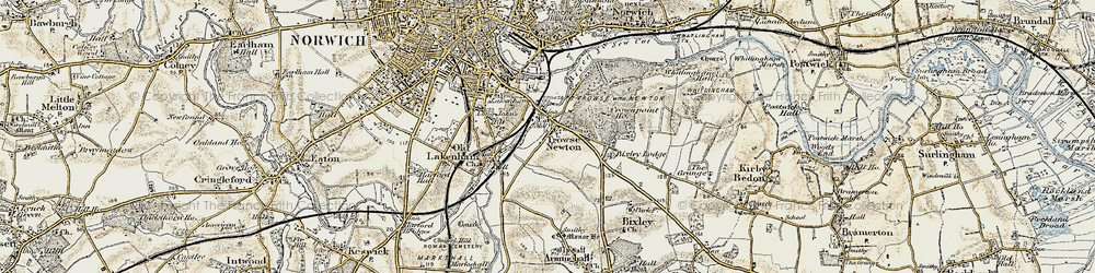 Old map of Trowse Newton in 1901-1902