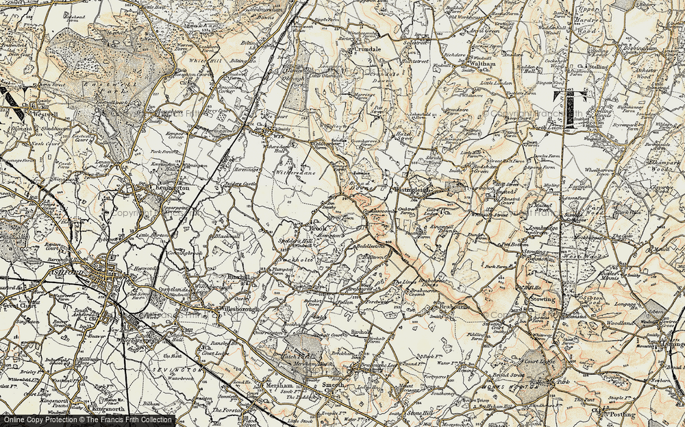 Old Map of Historic Map covering Broad Downs in 1897-1898