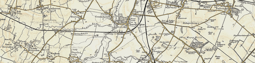 Old map of Trumpington in 1899-1901