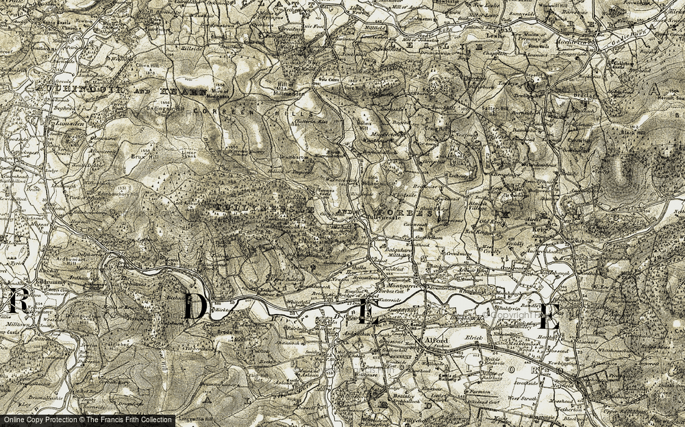 Old Map of Tullynessle, 1908-1910 in 1908-1910