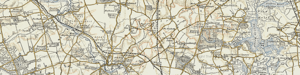 Old map of Tunstead in 1901-1902