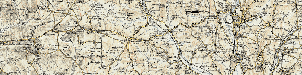 Old map of Turnditch in 1902