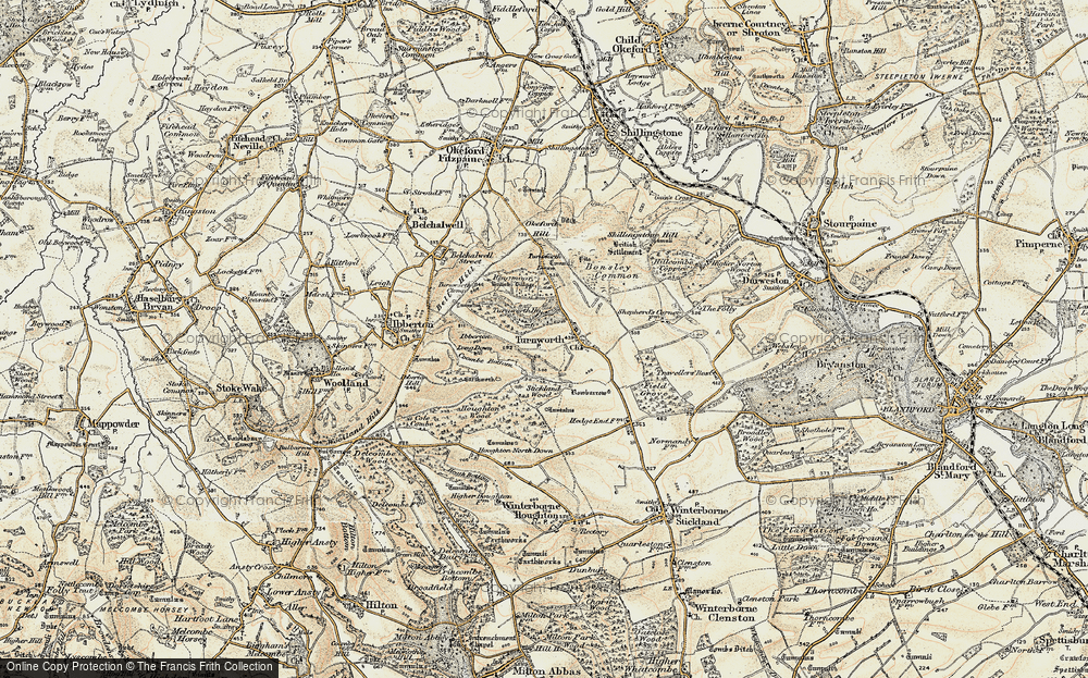 Old Map of Historic Map covering Bonsley Common in 1897-1909