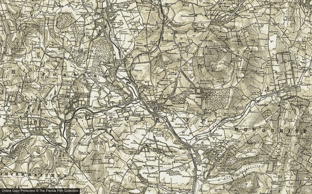 Old Map of Historic Map covering Burn of Gask in 1909-1910