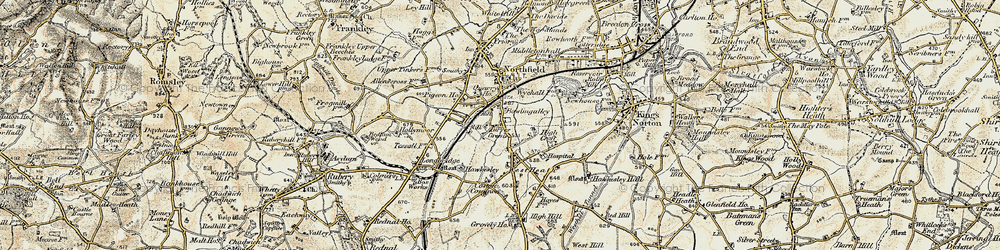 Old map of Turves Green in 1901-1902