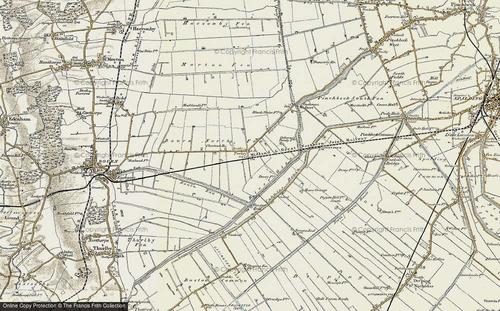 Old Map of Historic Map covering Bourne North Fen in 1901-1903