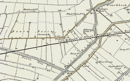 Old map of Bourne Eau in 1901-1903