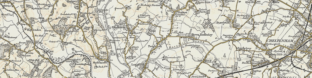 Old map of Twigworth in 1898-1900