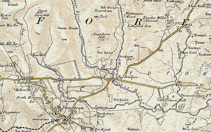 Old map of Beardown Tors in 1899-1900
