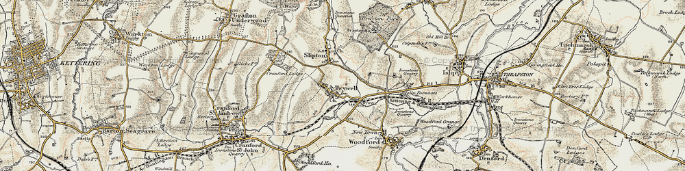 Old map of Twywell in 1901-1902