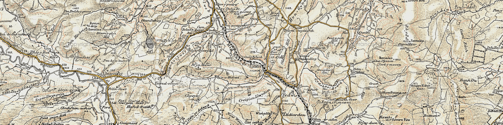 Old map of Brynposteg Hill in 1901-1903