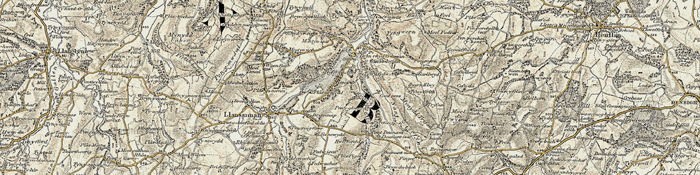 Old map of Afon Deunant in 1902-1903