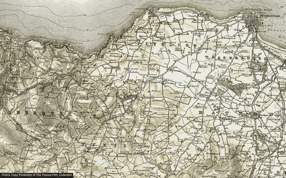 Old Map of Historic Map covering Boyndlie Ho in 1909-1910