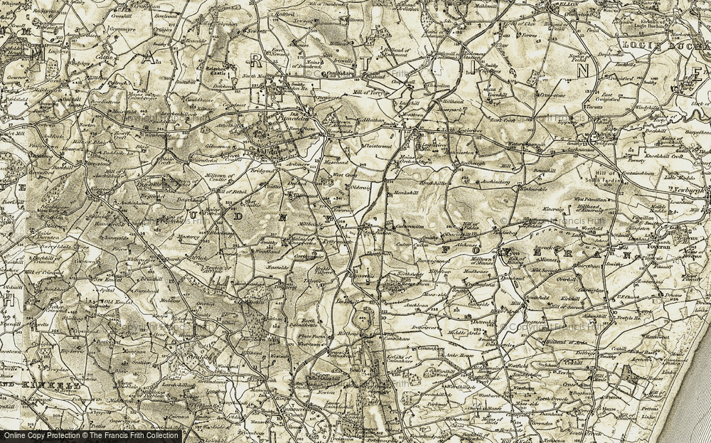 Old Map of Historic Map covering Blackhillie in 1909-1910