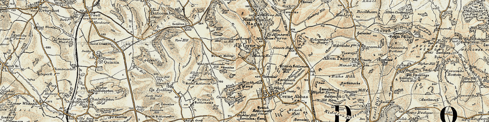 Old map of Up Cerne in 1899