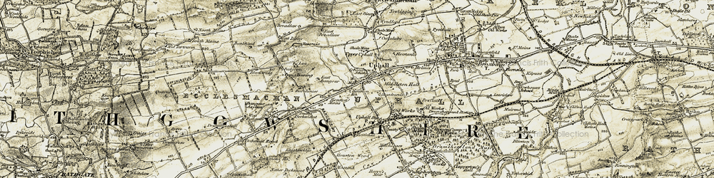 Old map of Uphall in 1904