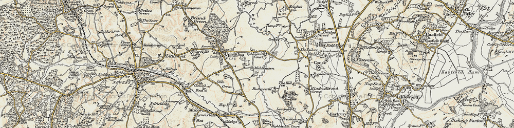 Old map of Upleadon Court in 1899-1900