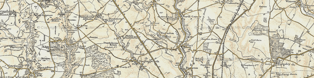 Old map of Bagendon Downs in 1898-1899