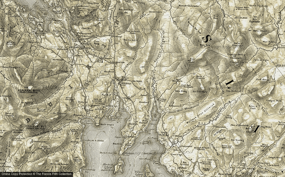 Old Map of Historic Map covering Ben Vatten in 1908-1909