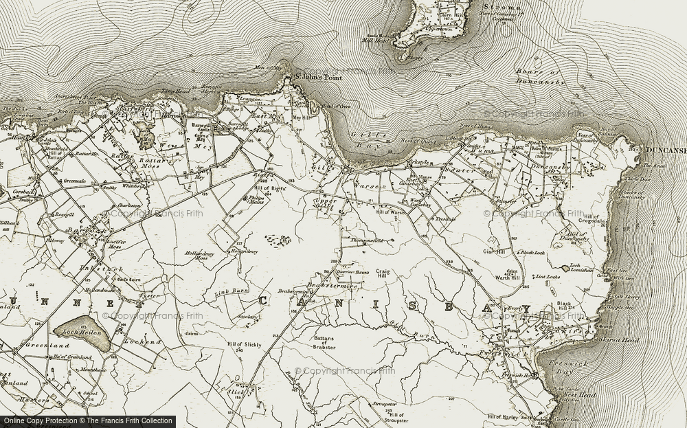 Old Map of Historic Map covering Brabster in 1911-1912