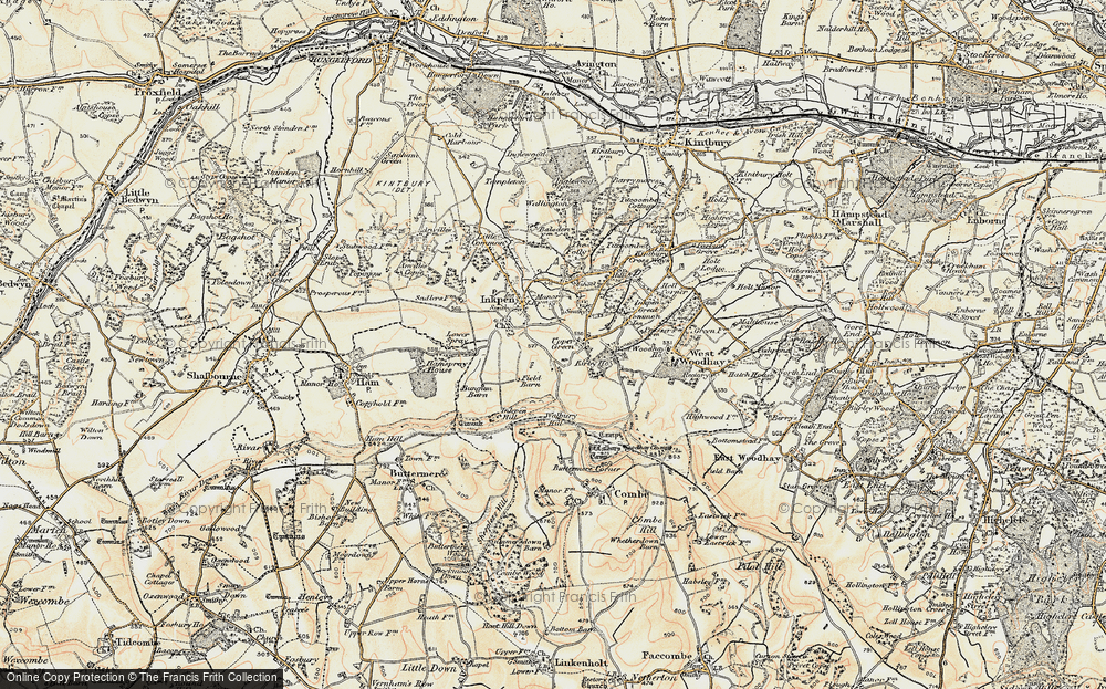 Old Map of Historic Map covering Combe Gibbet in 1897-1900