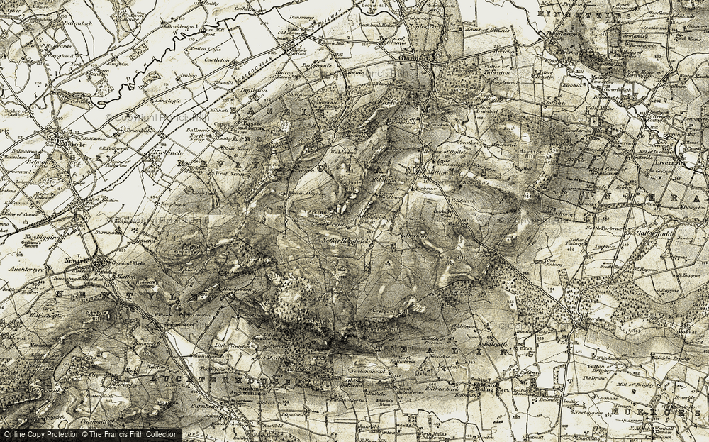 Old Map of Historic Map covering Ark Hill in 1907-1908