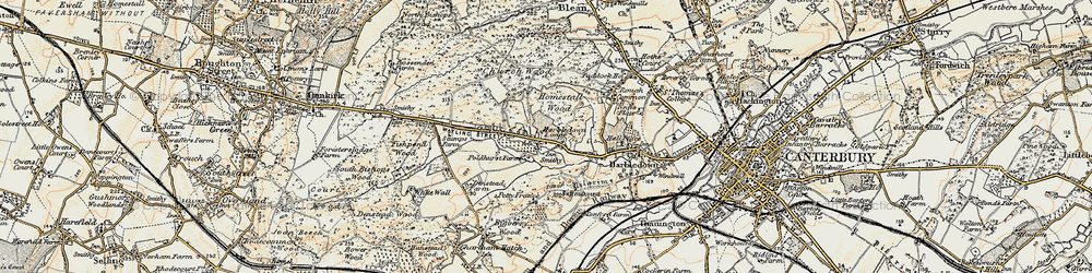 Old map of Upper Harbledown in 1898-1899