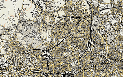 Old map of Upper Holloway in 1897-1898