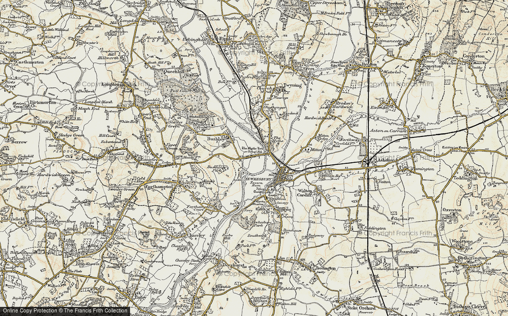 Old Map of Historic Map covering Bushley Park in 1899-1900