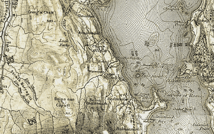 Old map of Beinn nan Capull in 1908-1909
