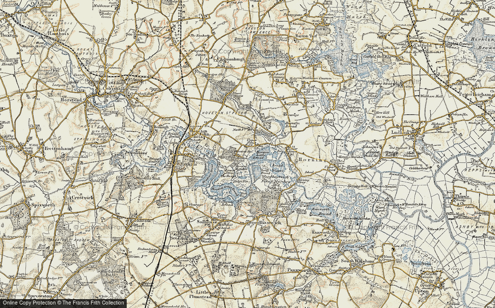 Old Map of Historic Map covering Wroxham Broad in 1901-1902