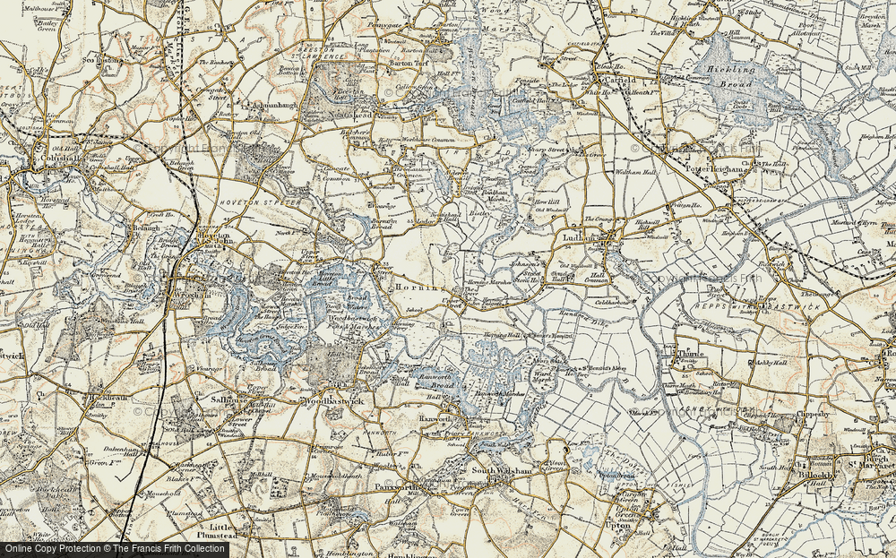 Old Map of Historic Map covering Bure Marshes in 1901-1902