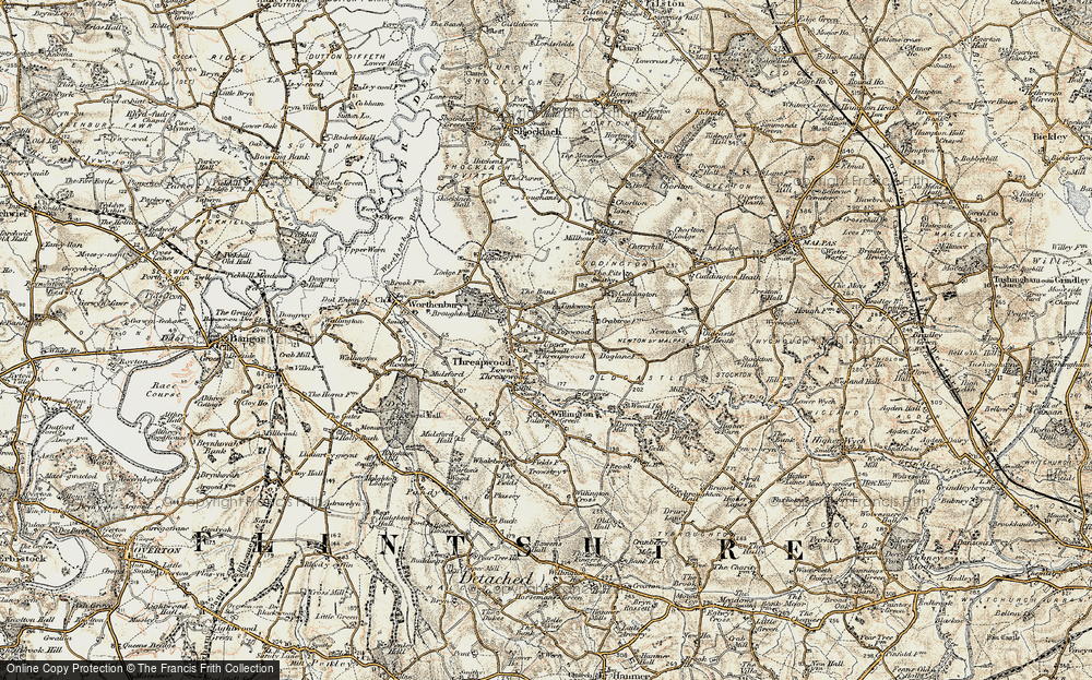 Old Map of Upper Threapwood, 1902 in 1902