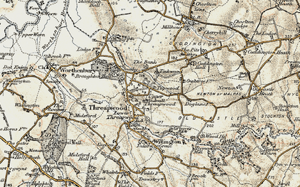 Old map of Upper Threapwood in 1902