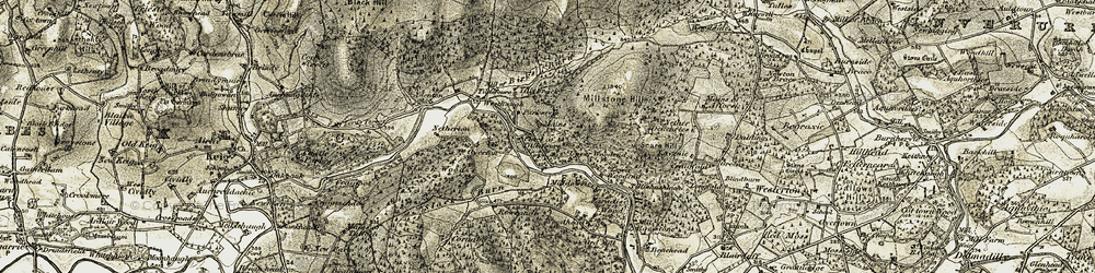 Old map of Bennachie Forest in 1908-1910
