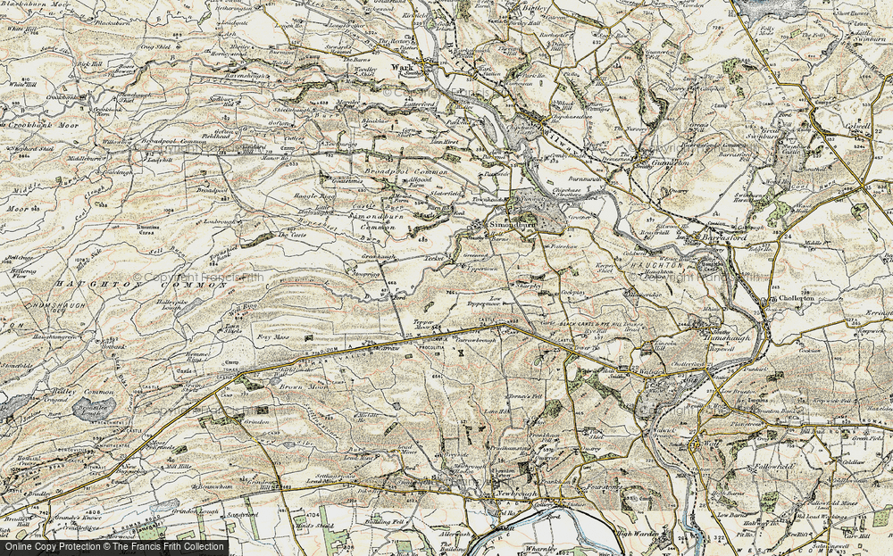 Old Map of Historic Map covering Brocolitia (Roman Fort) in 1901-1904