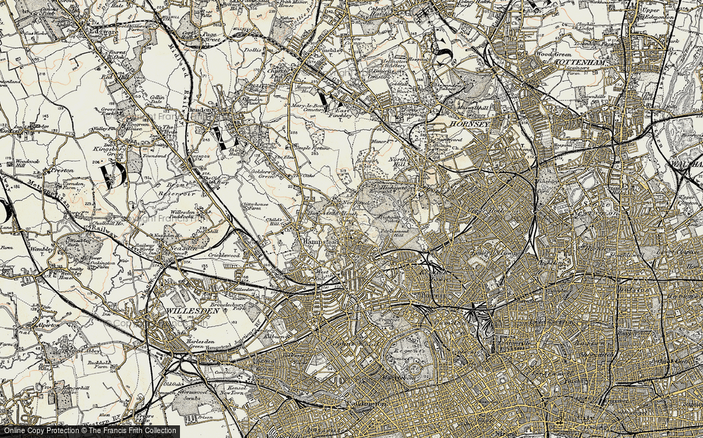 Old Map of Historic Map covering Hampstead Heath in 1897-1898