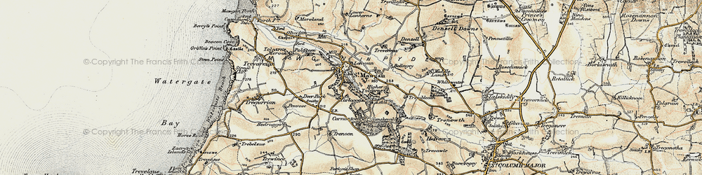 Old map of Vale of Lanherne in 1900