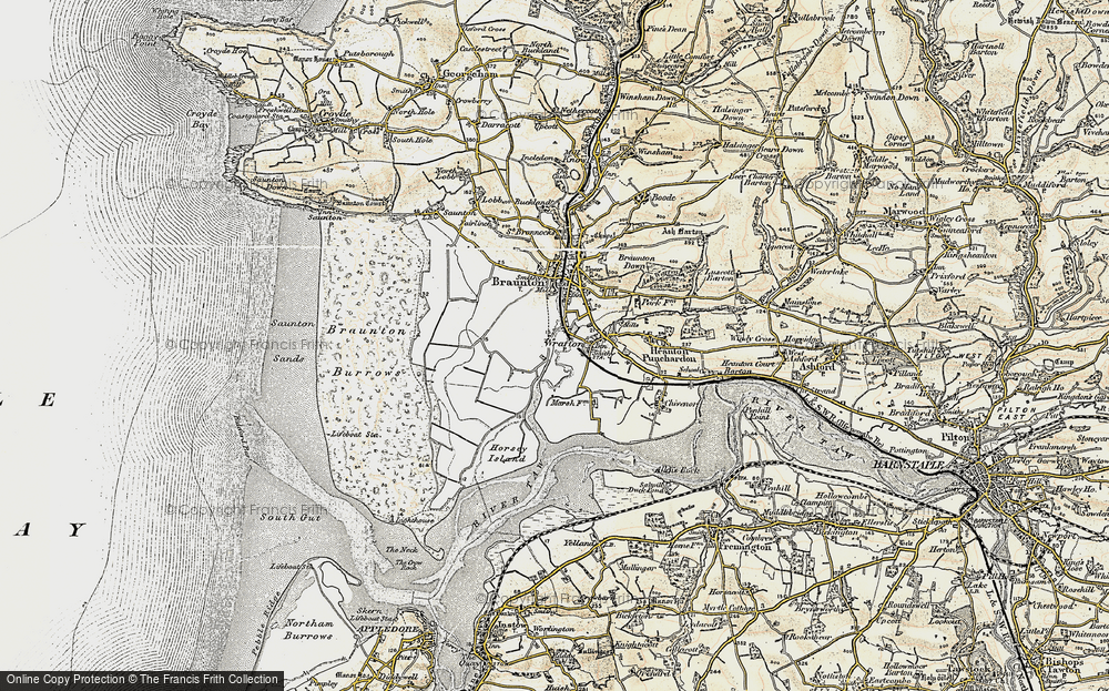 Old Map of Historic Map covering Braunton Great Field in 1900