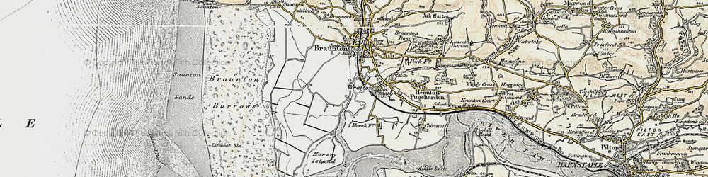 Old map of Braunton Great Field in 1900