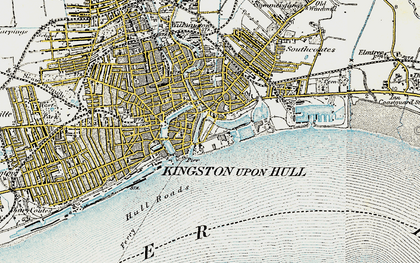 Old map of Hull Roads in 1903-1908