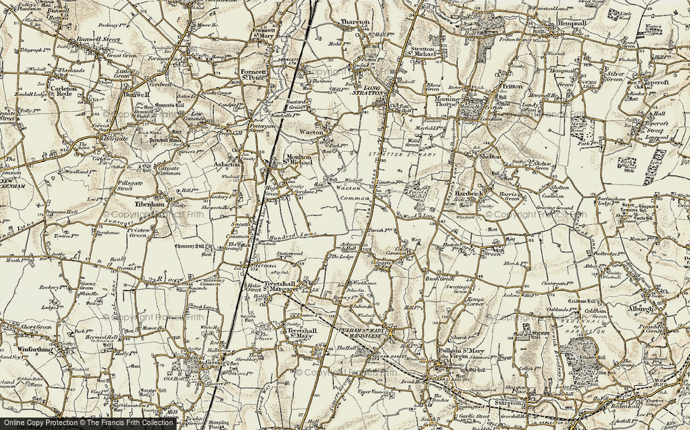 Old Map of Historic Map covering Wacton Common in 1901-1902