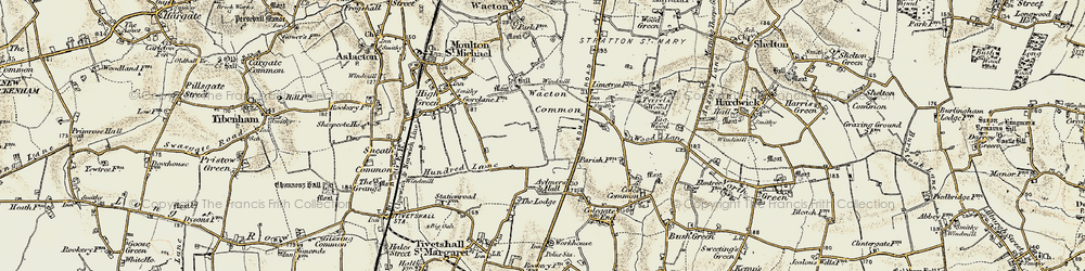Old map of Wacton Common in 1901-1902