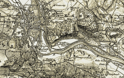 Old map of Kinnoull Hill in 1906-1908