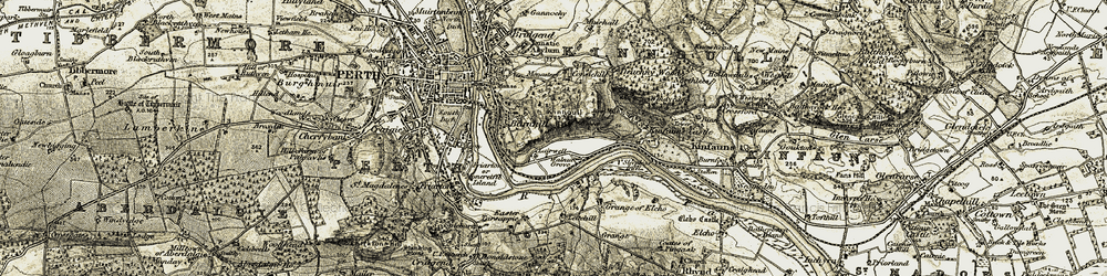 Old map of Kinnoull Hill in 1906-1908
