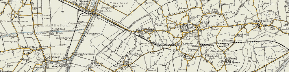 Old map of Walpole Cross Keys in 1901-1902