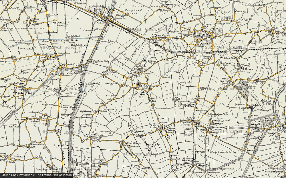 Tilney Old map Terrington St John Walpole St Peter Norfolk in 1906: 44NW repr 