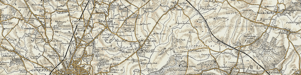 Old map of Walsgrave on Sowe in 1901-1902